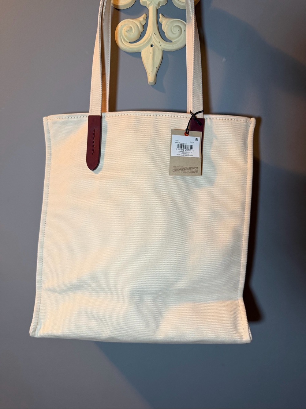 Coach Cream Canvas 'Coffee Shop' Tote with Burgundy Accents - Picture 4 of 7
